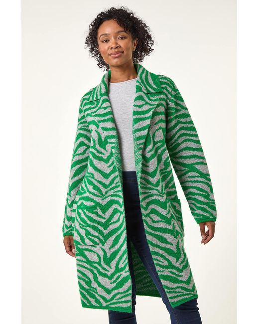 Roman Petite Green Animal Print Knit Coatigan