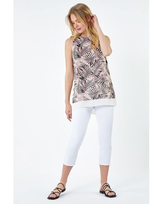 Roman Black Leaf Print Double Layer Vest Top