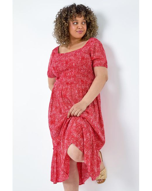 Roman Originals Curve Printed Crinkle Shirred Midi Dress