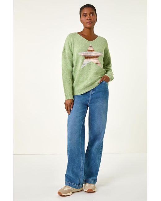 Roman Green Soft V-Neck Star Jumper