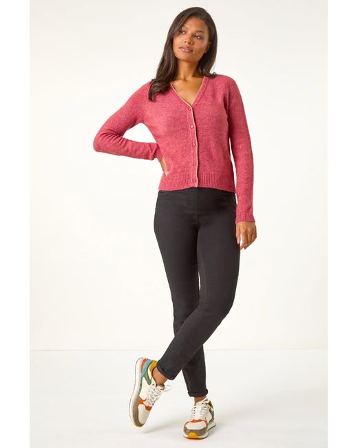 Roman Red Shimmer V-Neck Ribbed Cardigan