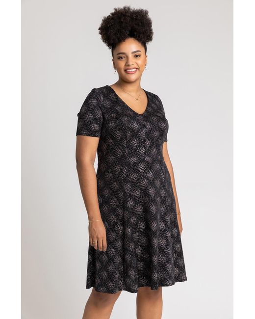 Roman Curve Pink Glitter Print Fit & Flare Skater Dress