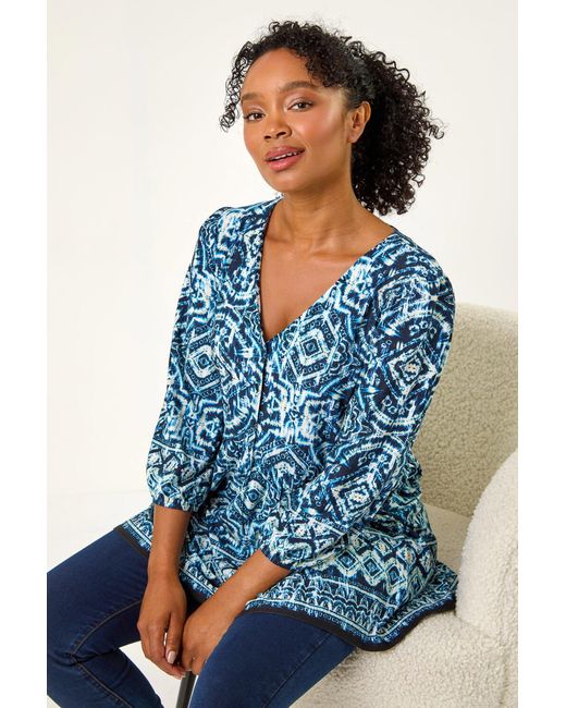 Roman Petite Blue Aztec Print Tunic