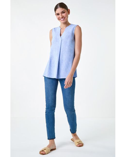Roman Blue Sleeveless Vest Top