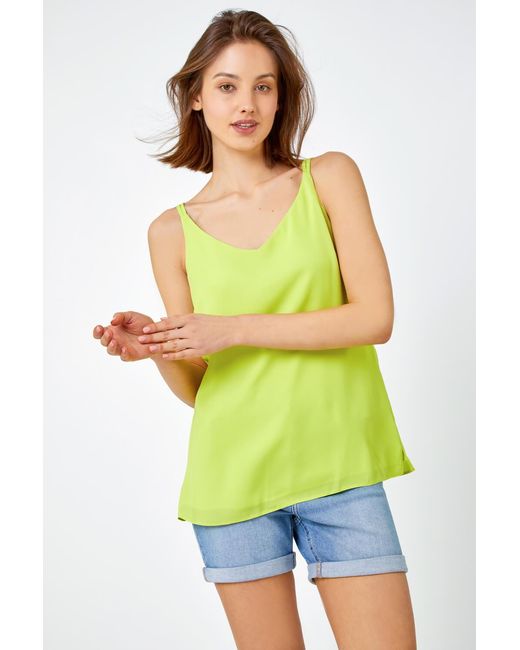 Roman Yellow Sleeveless Cross Back V-Neck Chiffon Cami