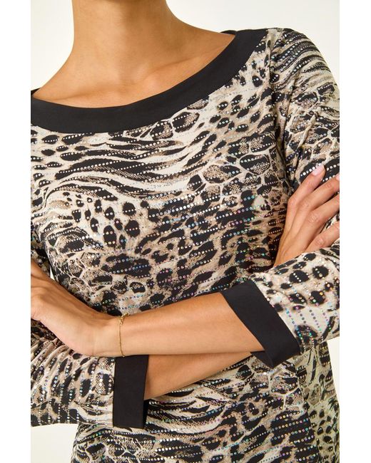 Roman Natural Animal Print Holgraphic Top