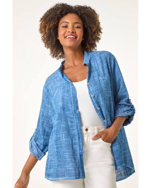 Roman Blue Cotton Button Through Shirt