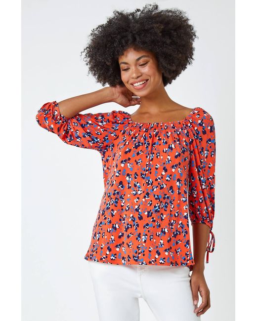 Roman Ditsy Floral Print Shirred Top