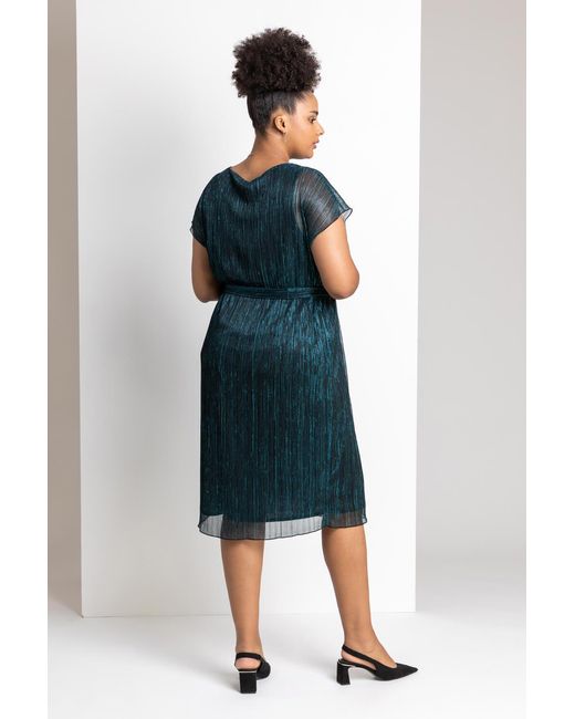 Roman Curve Multicolor Metallic Plisse Midi Dress