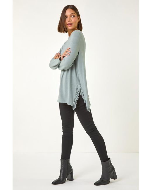 Roman Gray Soft Touch Side Ruffle Top