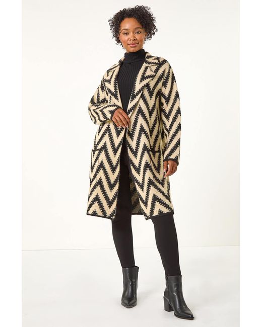 Roman Petite Black Chevron Print Pocket Knit Coatigan