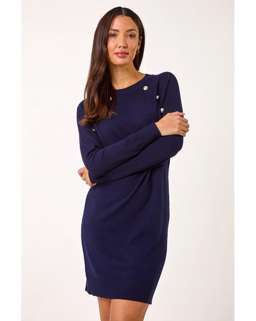Roman Blue Button Detail Knitted Dress
