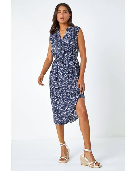 Roman Blue Zip Detail Leopard Print Dress