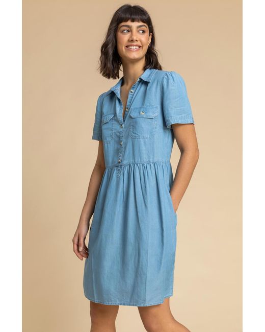 Roman Blue Denim Buttoned Shirt Dress