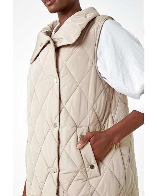 Roman Natural Quilted High Neck Longline Gilet