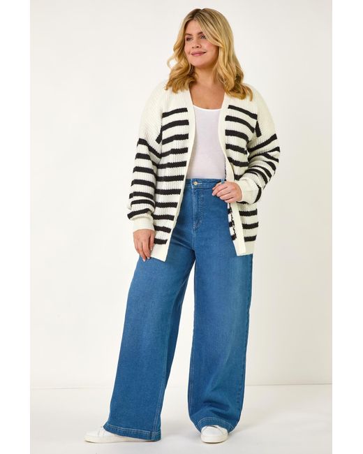 Roman Curve Blue Stripe Edge To Edge Cardigan