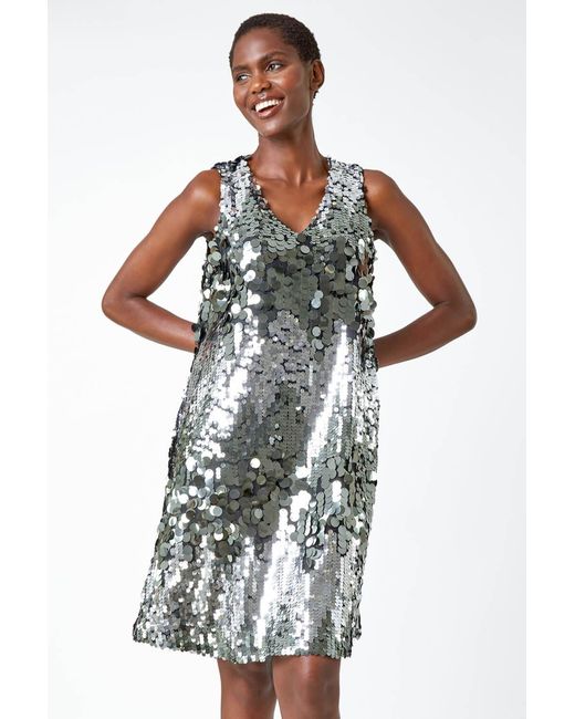 Roman Blue Sleeveless Ombre Sequin Swing Dress