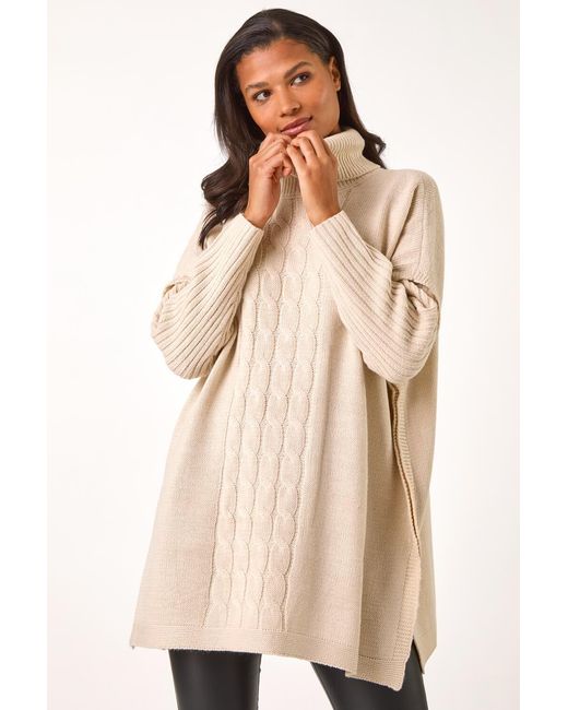 Roman Natural Cable Knit Roll Neck Poncho Jumper