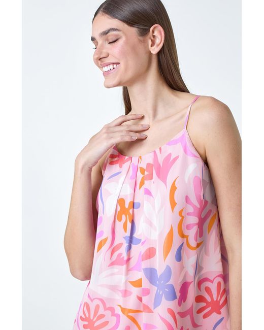 Roman Pink Floral Print Chiffon Cami Top