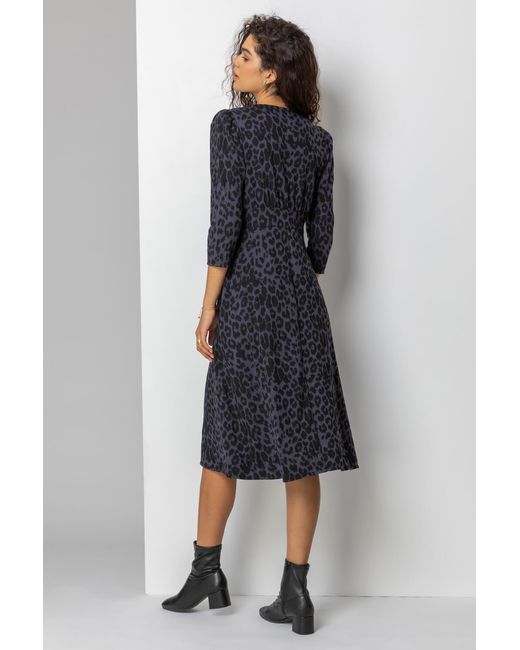 Roman Blue Animal Print Jacquard Dress