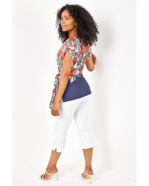 Roman Petite Multicolor Floral Print Waist Tie Top