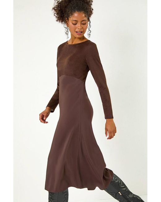 D.u.s.k Brown Satin Stretch Midi Dress