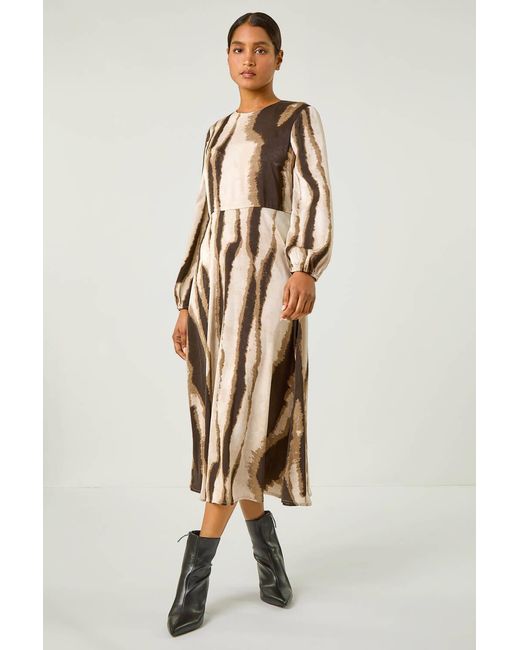 Roman Natural Shadow Stripe Print Midi Dress