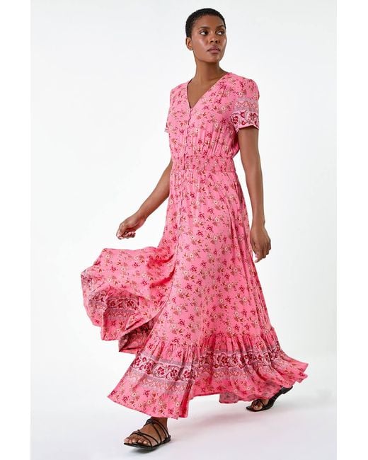 Roman Red Ditsy Floral Button Detail Maxi Dress