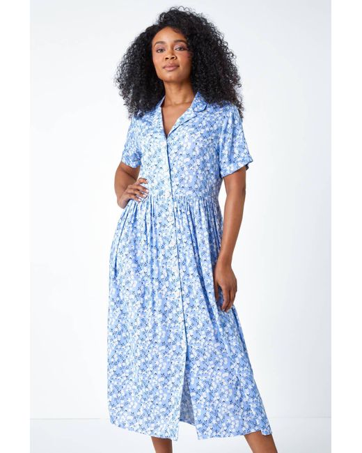 Roman Blue Originals Petite Spot Print Midi Tea Dress