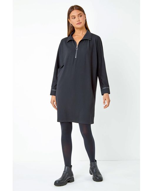 Roman Blue Zip Detail Cocoon Stretch Dress
