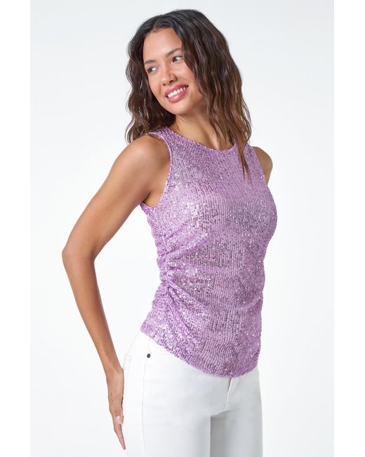 Roman Purple Sequin Embellished Stretch Vest Top