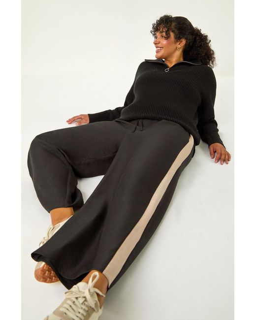 Roman Curve Black Side Stripe Wide Leg Trouser