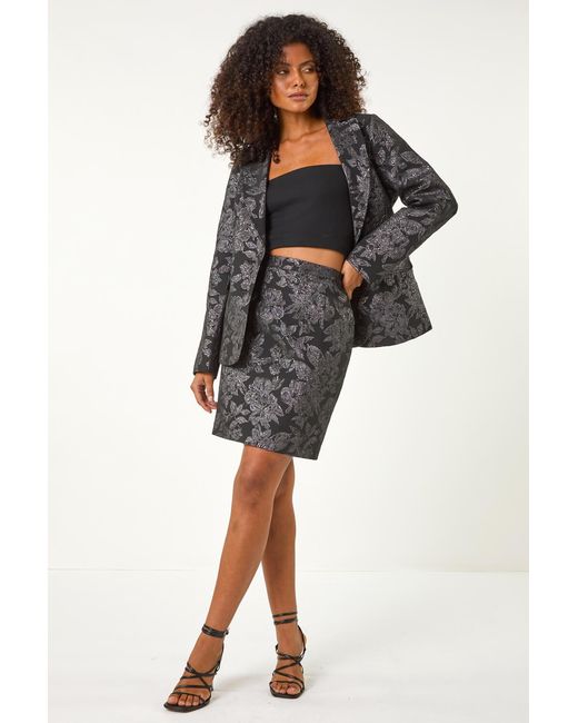 D.u.s.k Black Jacquard Print Pencil Skirt