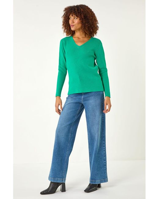 Roman Green Soft Knit V-Neck Jumper