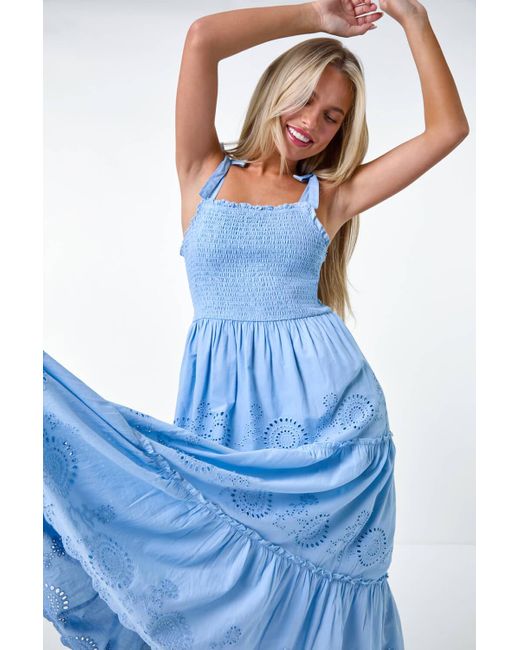 Roman Blue Originals Petite Cotton Broderie Tiered Maxi Dress