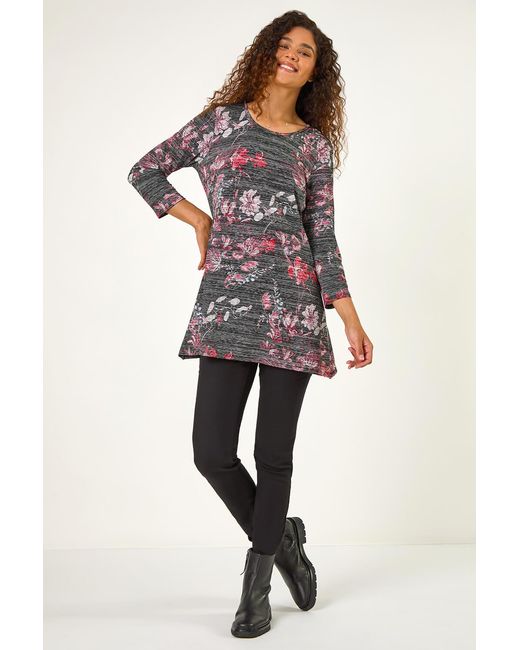 Roman Red Stretch Floral Print Tunic