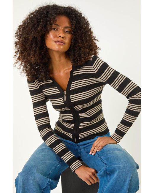 D.u.s.k Blue Striped Zip Through Knitted Top