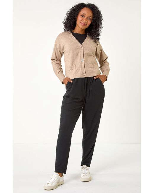 Roman Petite Black Buttoned Knit Cardigan