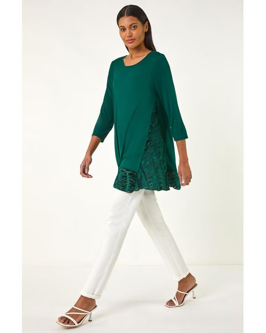 Roman Green Velvet Animal Print Hem Tunic Top