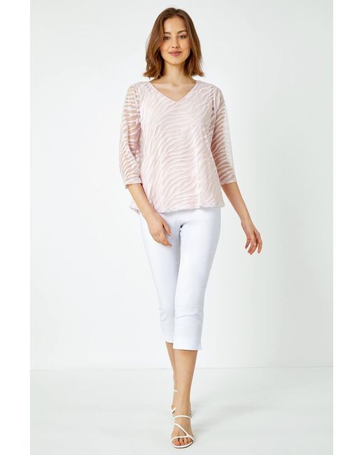 Roman Pink Textured Animal Print V-Neck Top