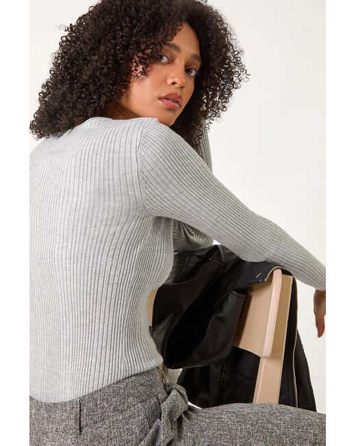 Roman Gray Soft Ribbed Stretch Knit Jumper