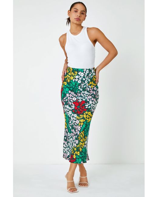 D.u.s.k Multicolor Contrast Floral Midi Skirt