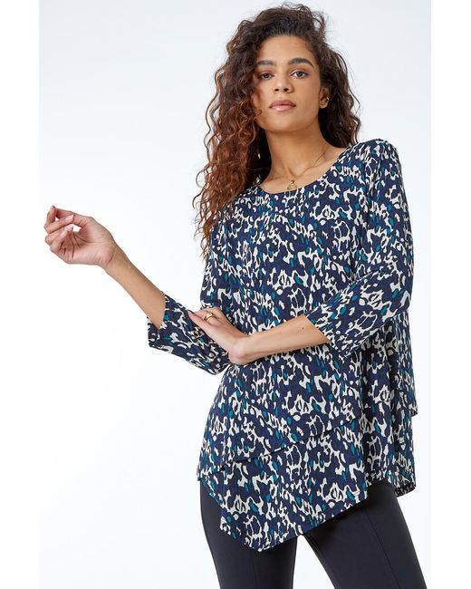 Roman Blue Burnout Animal Asymmetric Stretch Top