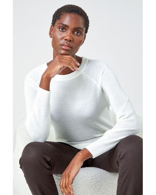 Roman White Plain Soft Crew Neck Jumper