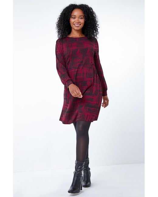 Roman Petite Purple Abstract Print Fit & Flare Dress