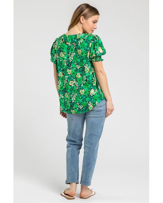 Roman Petite Green Floral Print Frill Detail Top