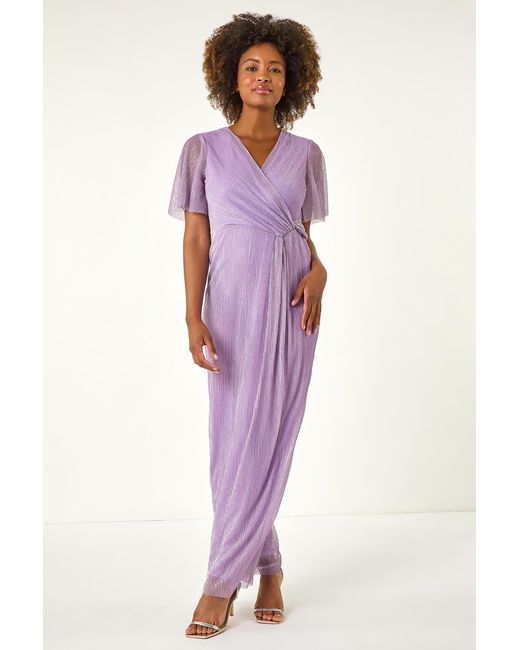 Roman Purple Metallic Plisse Bodycon Maxi Dress