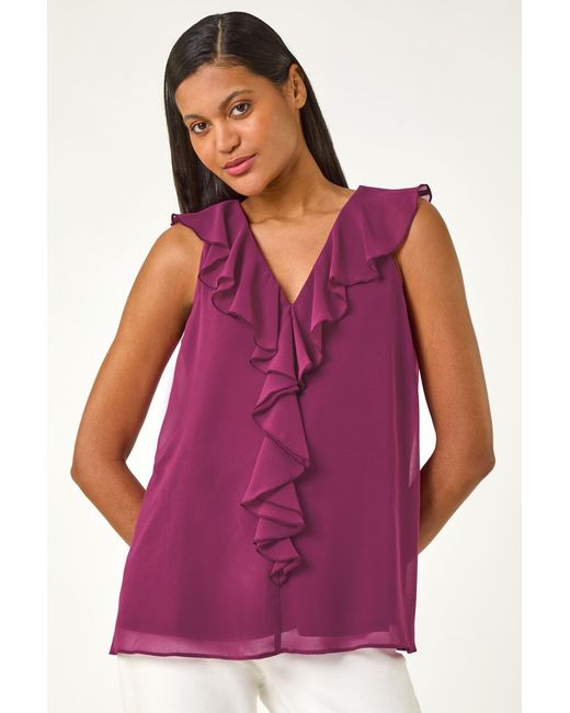 Roman Red Chiffon Ruffle Vest Top