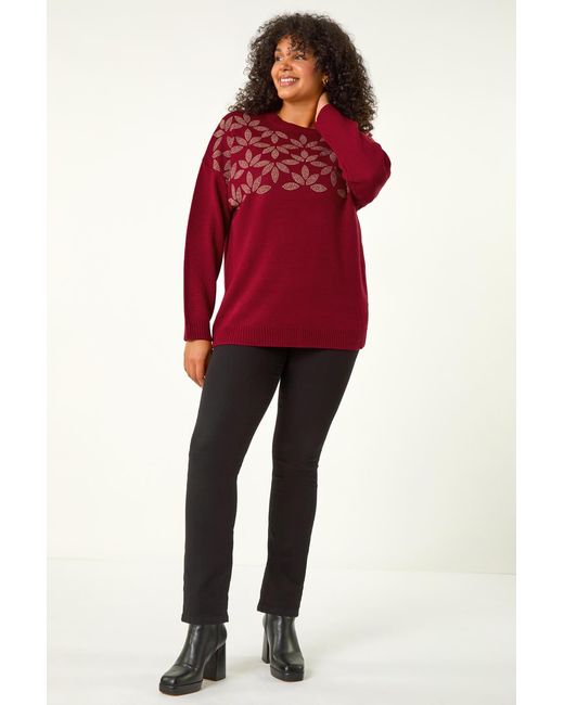 Roman Curve Red Leaf Print Hotfix Knit Jumper