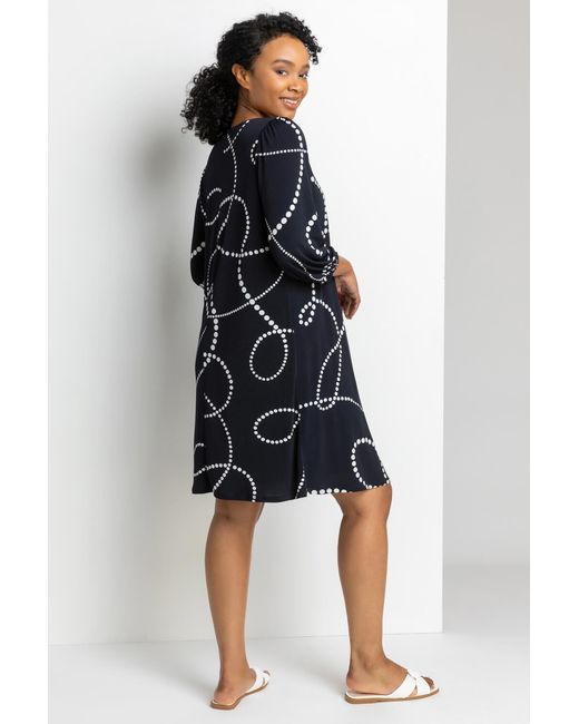Roman Petite Blue Linear Spot Print Shift Dress